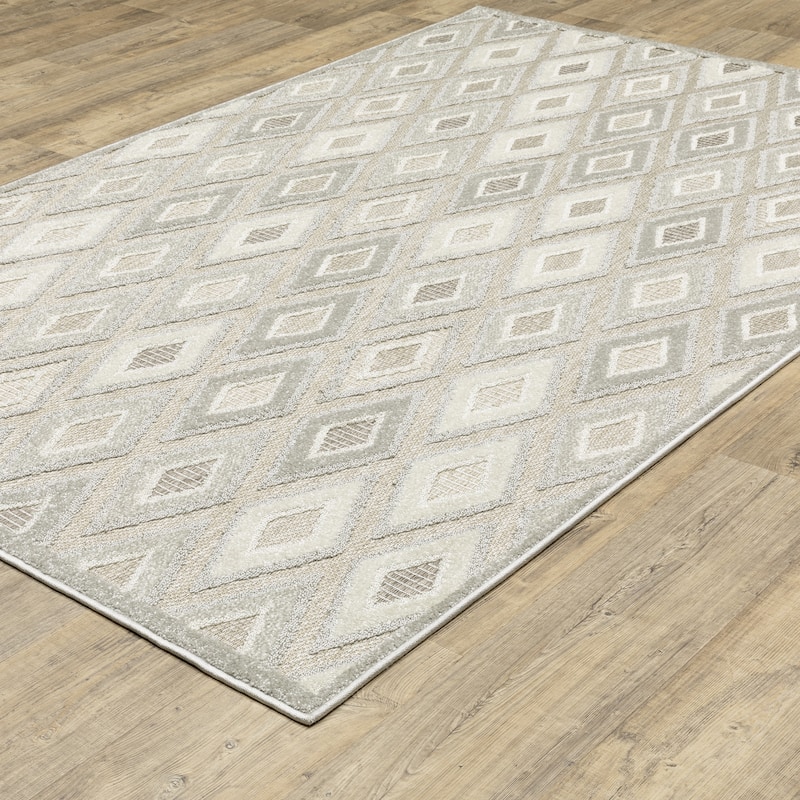 Style Haven Thassos Tonal Diamonds Beige/ Grey Mixed Pile Area Rug