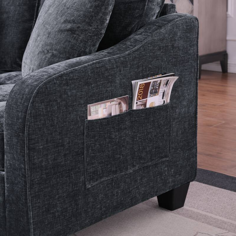 Two-Seater Chaise Lounge with Storage Footrest and Pillows, Irregular Armrest Design