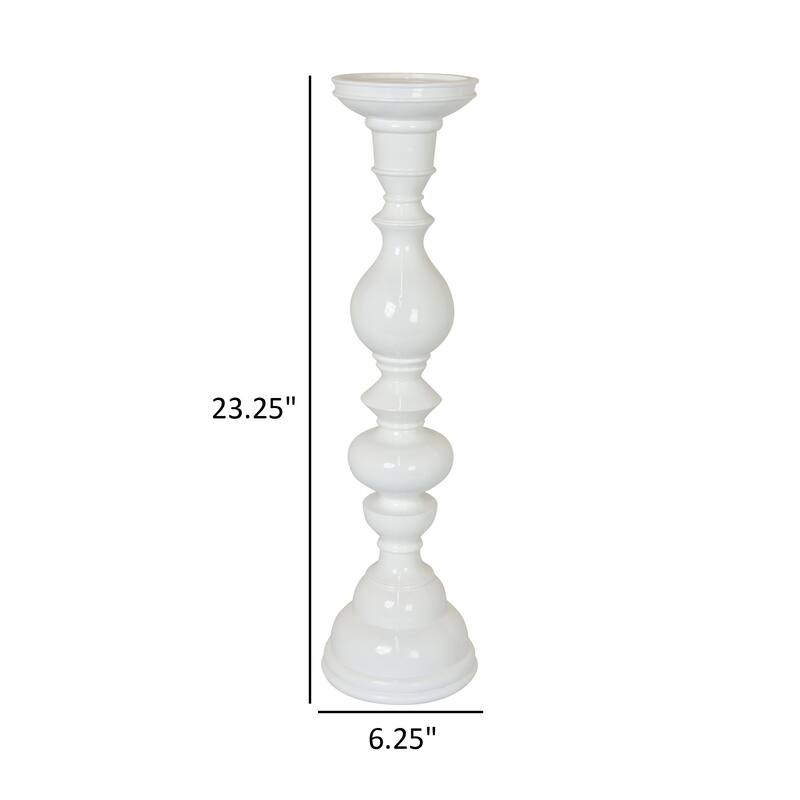 Naze Tabletop Candle Holder with Turned Accents, 23 Inch White Resin