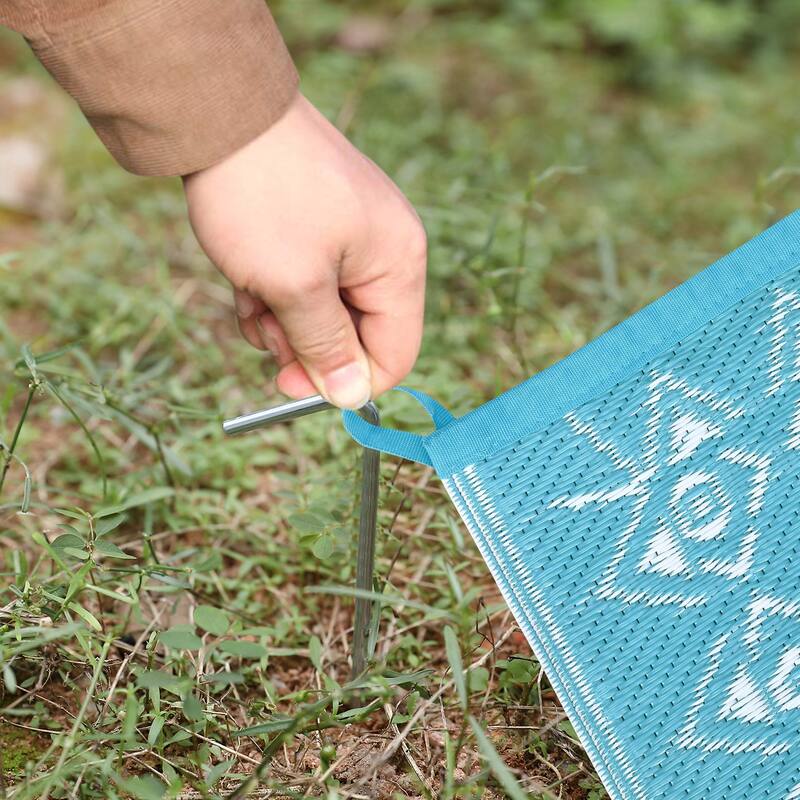 Outdoor Patio Rug Waterproof Reversible Carpet Vintage Boho Medallion Rug Plastic Straw Rug