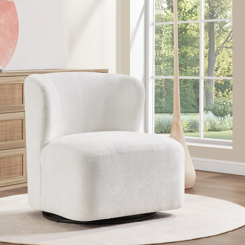 Modern 27" Chenille Upholstered Wing Back Swivel Barrel Accent Chair - Single - White
