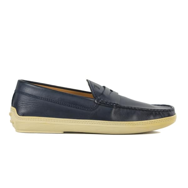 Shop Tods Mens Navy Blue Leather Penny Bar Boat Shoes Sz Uk 6 5