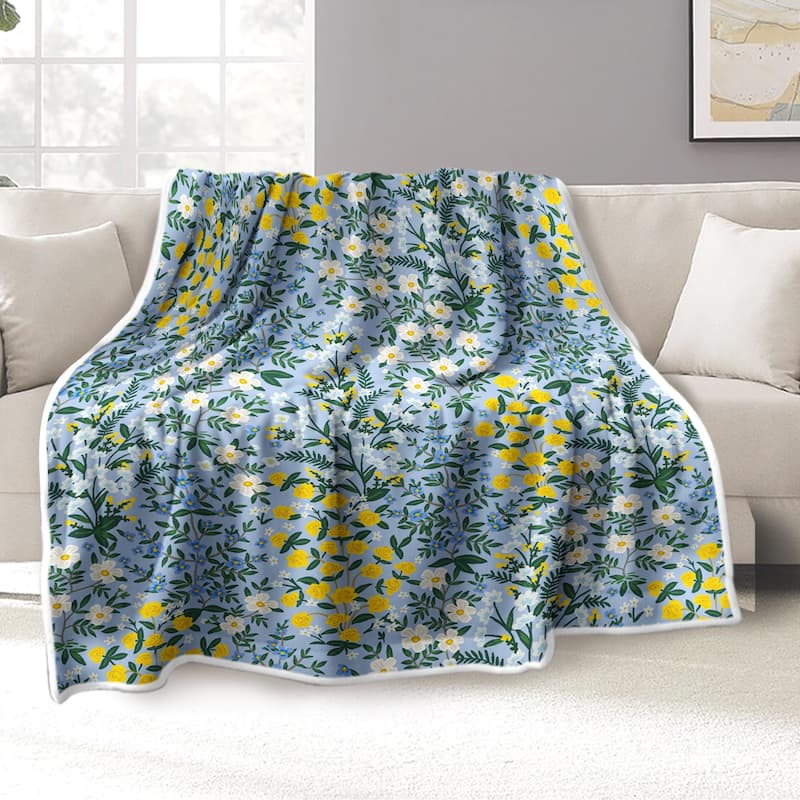 Vintage Floral Blanket，Wildflower Flannel Fleece Throw Blanket for Couch Sofa Bed - 30"x40" - Blue