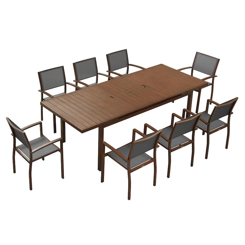 HIGOLD Carlo 9-Piece Aluminum Outdoor Patio Dining Set with Umbrella Hole - 8 Seater