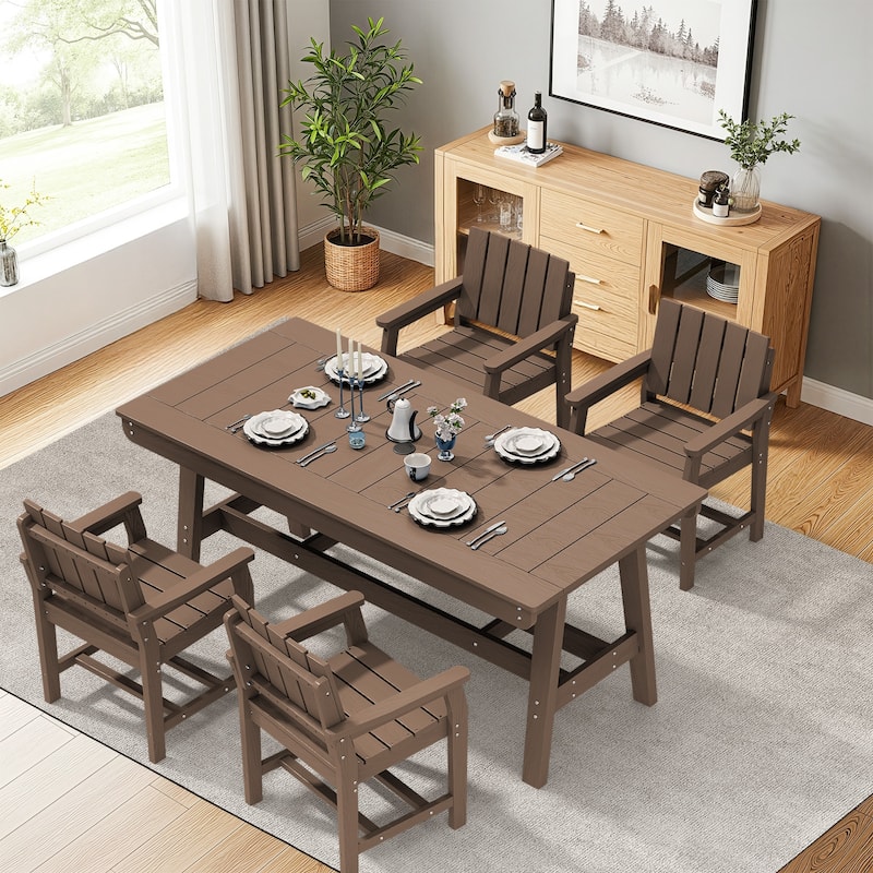 HDPE Patio Dining Set with Rectangular 67.91in L Table with Umbrella Hole and 4 Chairs - N/A