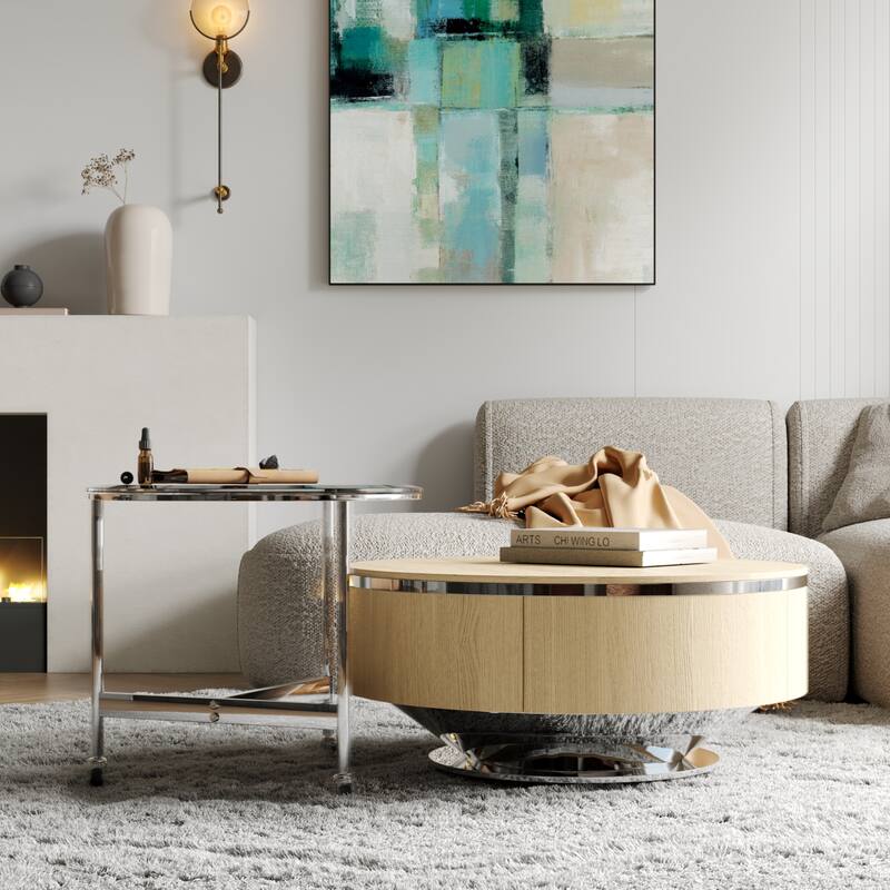 Nesting Coffee Table Set with End Table Round Coffee Table with 2 Storage Drawers