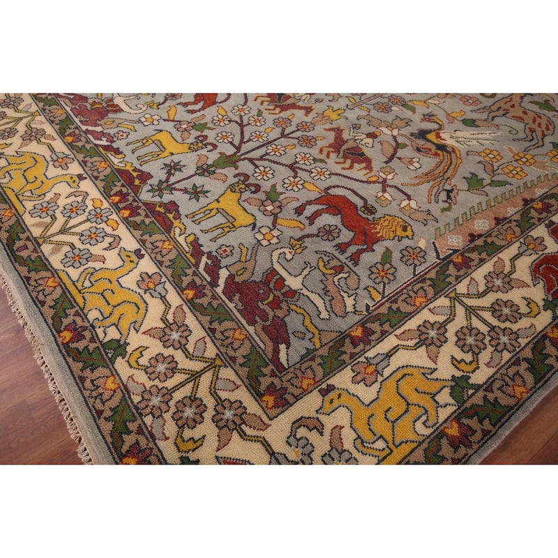 Hunting Animals Design Ziegler Indian Area Rug Handmade Wool Carpet - 8'11"x 12'0"