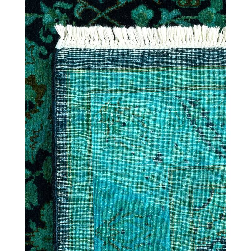 Overton Hand Knotted Wool Vintage Inspired Modern Contemporary Overdyed Green Area Rug - 3' 2" x 12' 0"