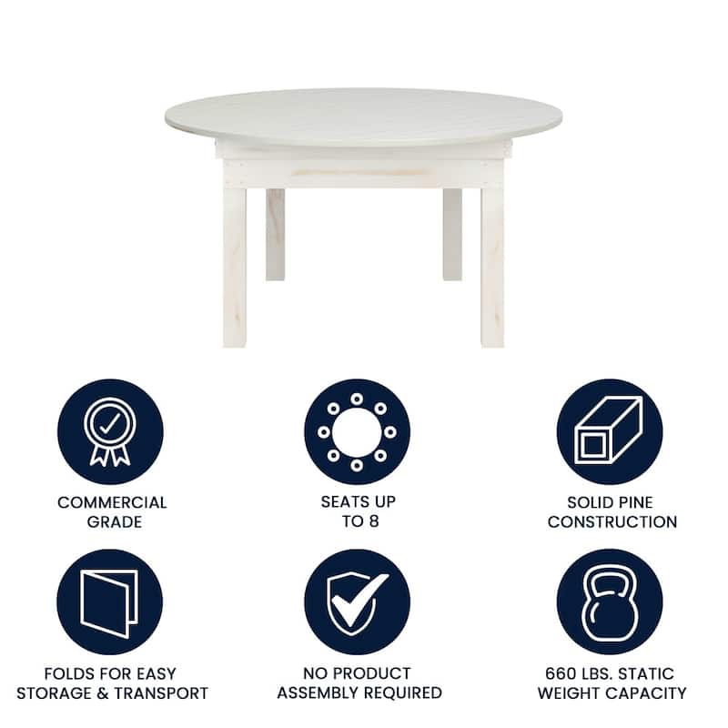 60" Round Antique Rustic Solid Pine Folding Farm Dining Table - 59.75"W x 59.75"D x 30"H