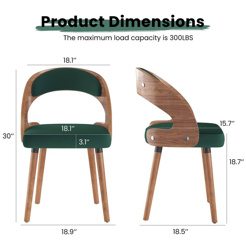 Wood Dining Chairs, Set of 2 Modern Upholstered Dining Chairs with Curved Backrest for Kitchen, Dining Room, Living Room