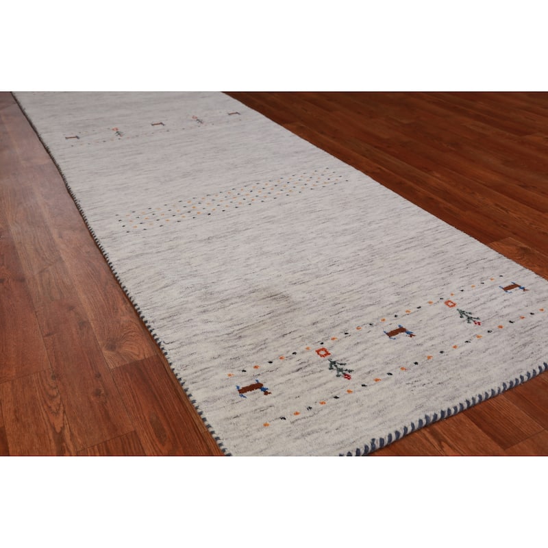 Tribal Gabbeh Indian Runner Rug Hand-Knotted Beige Wool Carpet - 2'6" x 9'10" - 2'6" x 9'10" - Ivory/Beige