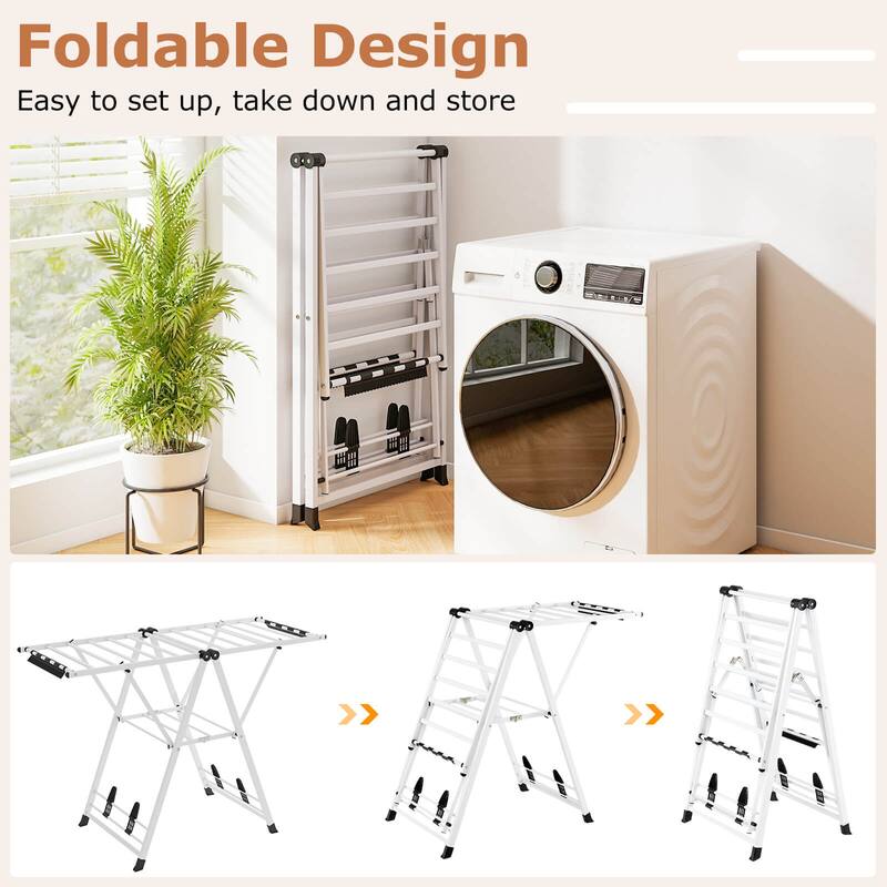 Costway Foldable Metal Laundry Drying Rack with Height Adjustable - See Details