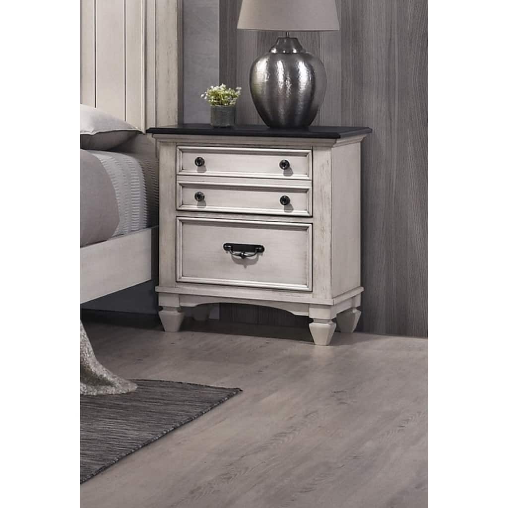 Two-Tone Finish 1-Pc Nightstand End Table Two Storage Drawers