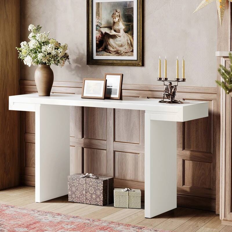 U-Style Large Console Table, Stylish Entryway Table with Geometric Design and Adjustable Feet