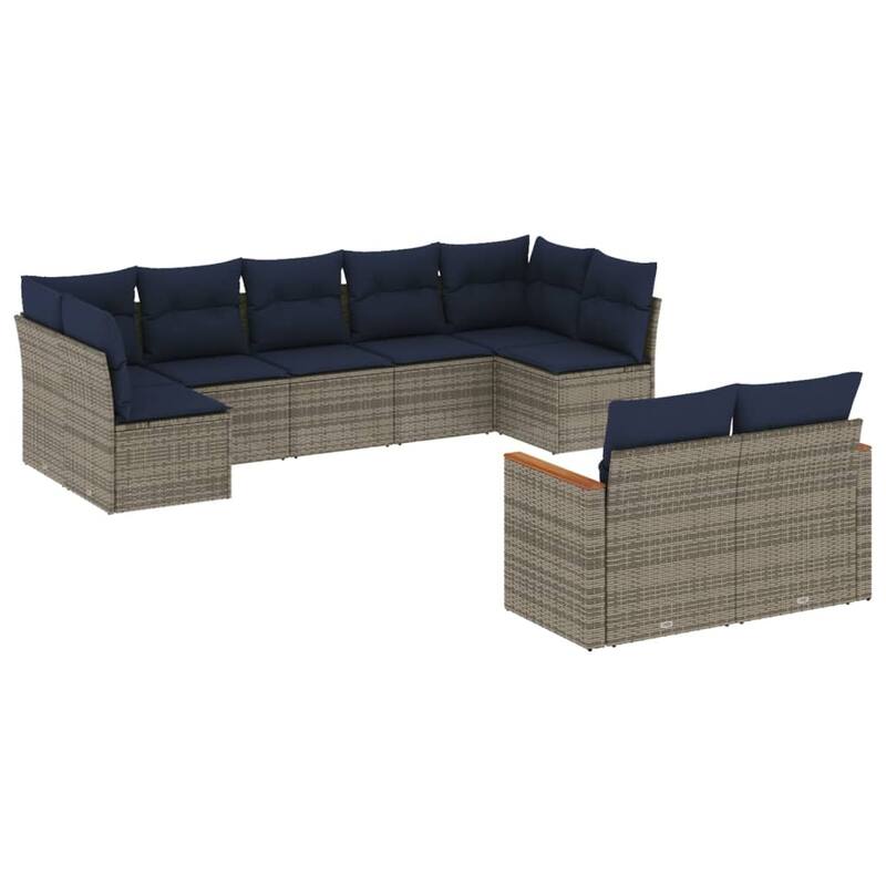 vidaXL 9/10 Piece Patio Sofa Set with Cushions Black/Brown/Gray Poly Rattan - 24.4 x 24.4 x 27.2