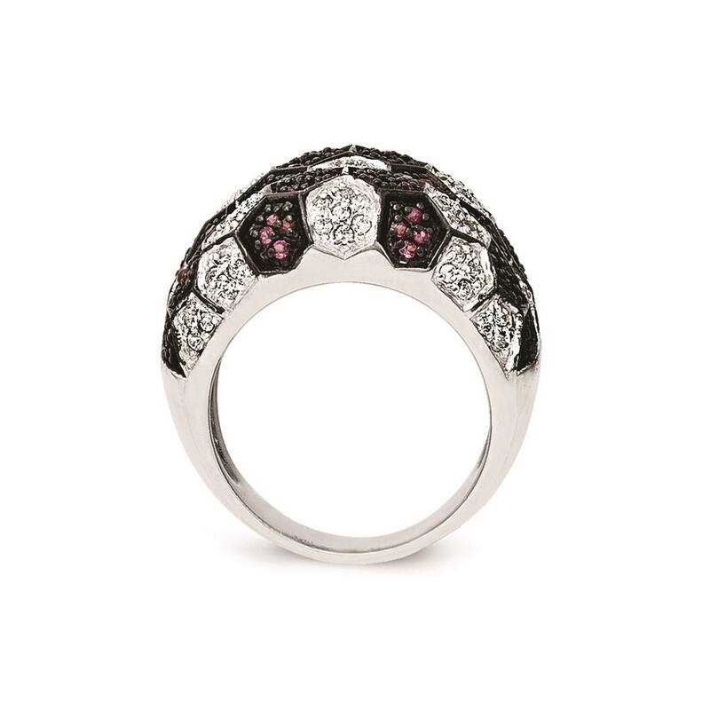 Curata 925 Sterling Silver and Black Rhodium Simulated Ruby And Cubic Zirconia Ring