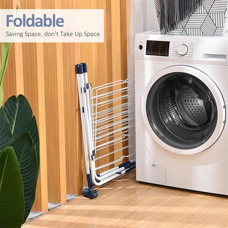 Drying Rack Clothing, 3-Tier Collapsible Clothes Drying Rack with Wheels - 23.6"D x 27.2"W x 54"H