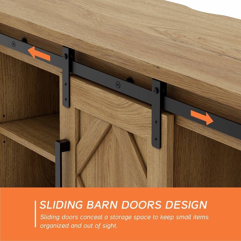 WAMPAT Sliding Barn Door 59-inch Wood TV Stand Storage Cabinet