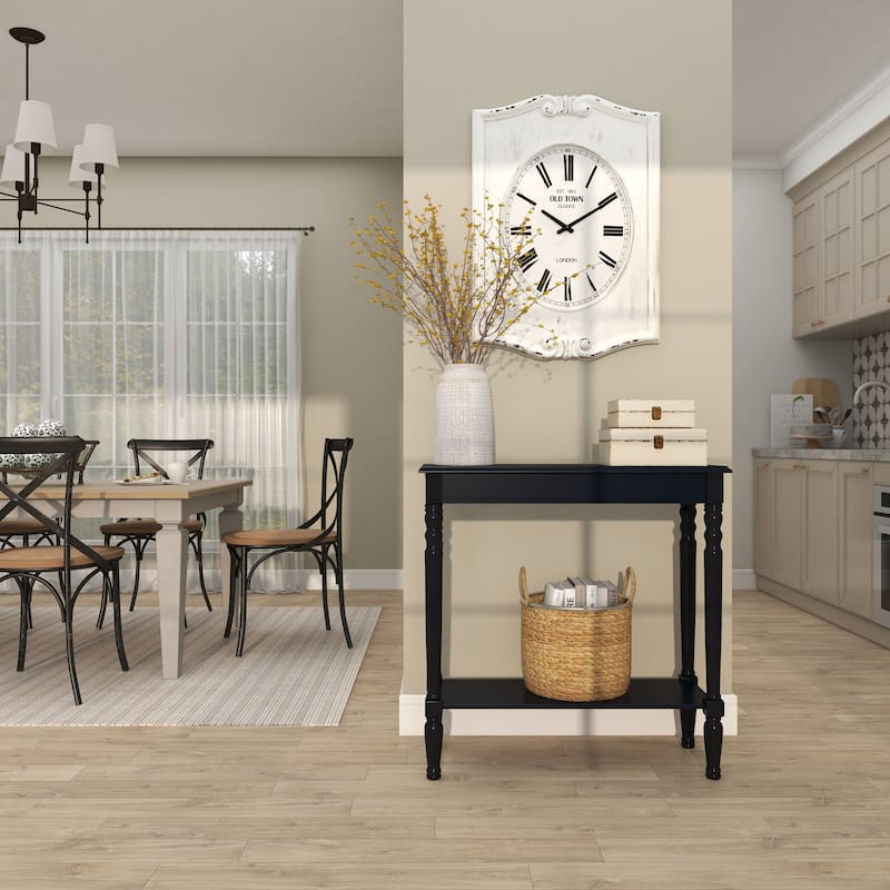 Black Wood Slim Turned 1 Shelf Console Table