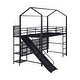 preview thumbnail 6 of 10, Twin Size House Metal Loft Bed with Iron Mesh Shelves, Slide & Storage Compartments, Sturdy Playhouse Bed for Kids' Room, Black