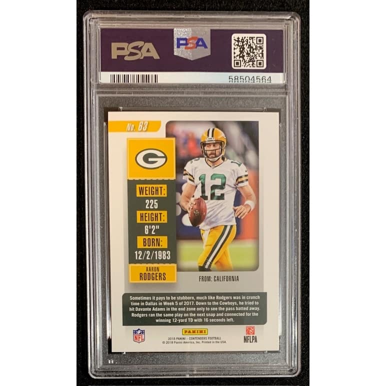 Aaron Rodgers 2018 Panini Contenders Football Card #63 Graded PSA 10 - 8'6" x 11'6"