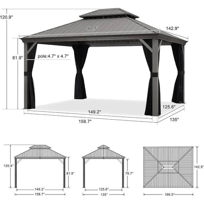 PURPLE LEAF Patio Gazebo for Light Grey Backyard Hardtop Galvanized Steel Frame with Upgrade Curtain