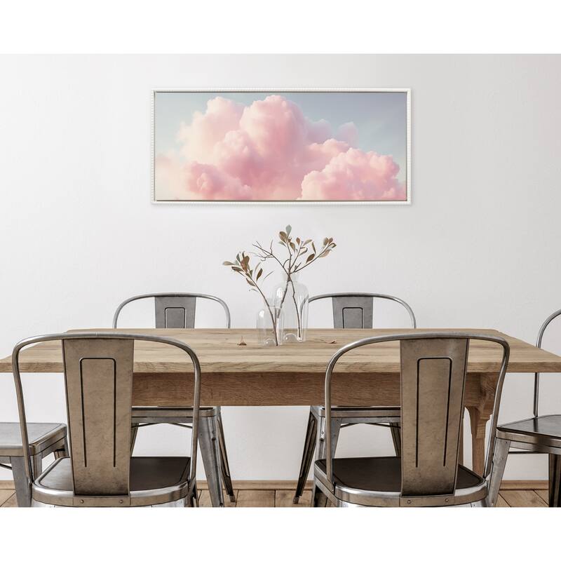 Kate and Laurel Sylvie Beaded Vintage Pink Cotton Candy Clouds Mountain Landscape Framed Canvas by The Creative Bunch Studio