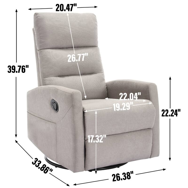 Roomfitters Swivel Rocker Recliner Chair Manual 360 Degree Glider Lounge Sofa Padded Fabric Armchair for Living Room