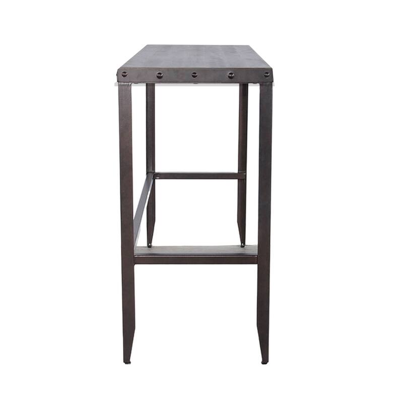 Ayka Sofa Bar Table w Nailhead Accent, 60 Inch Rectangular Brown Wood