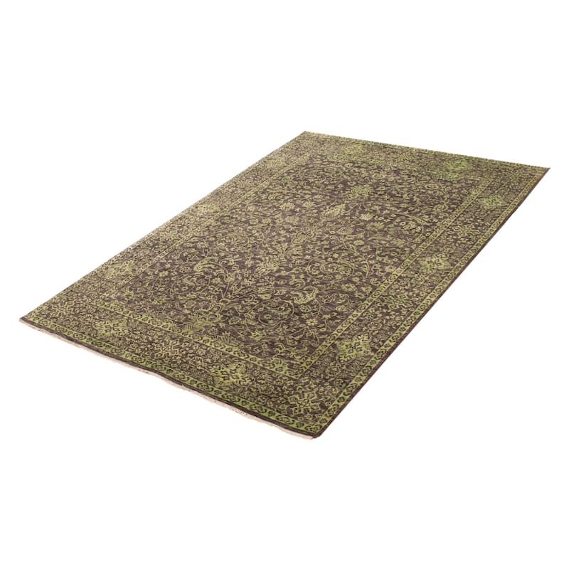 ECARPETGALLERY Hand-knotted Heritage Dark Grey Silk, Wool Rug - 6' x 9'