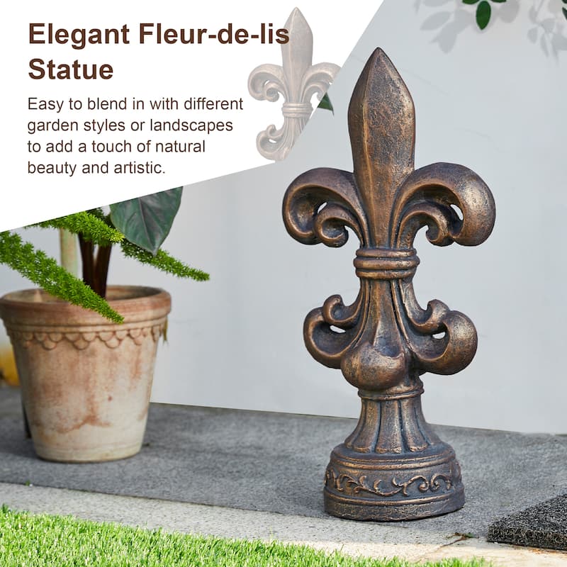 MgO Bronze French Holiness Fleur De Lis LYS Garden Statue Coastal Sculpture by Glitzhome