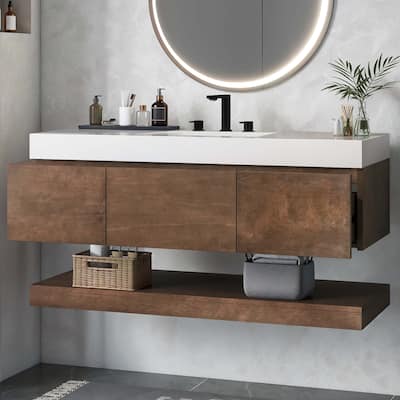 Moasis 47" W 3 Drawer Floating Bathroom Vanity with Stone Top and Ceramic Basin