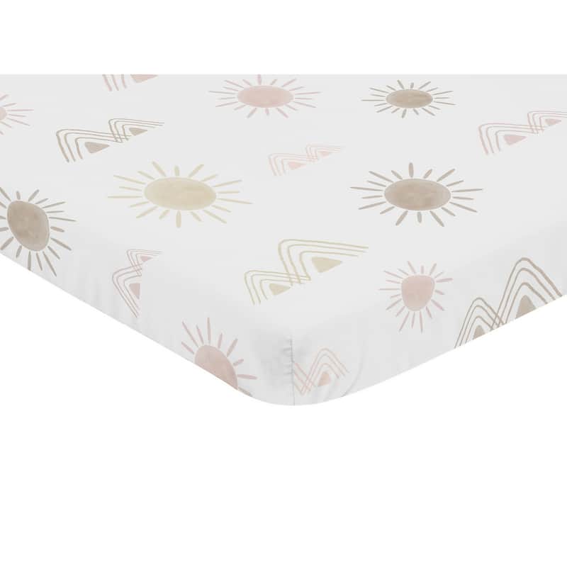 Boho Desert Sun Baby Girl Fitted Mini Portable Crib Sheet - Blush Pink Mauve Gold Taupe Bohemian Watercolor Mountains Southwest