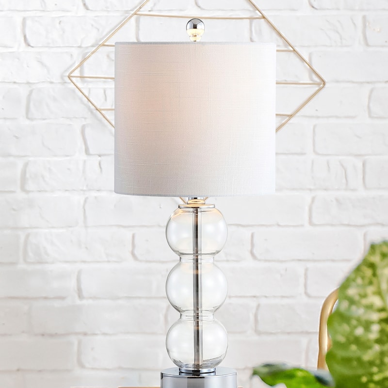 Wilson 21" Glass/Metal LED Table Lamp, White/Brass Gold by JONATHAN Y