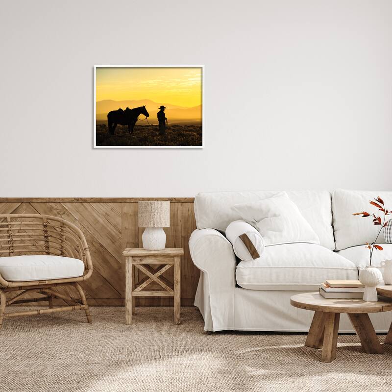 Stupell Cowboy Sunset Landscape Framed Giclee Art Design by PBurchettePhoto