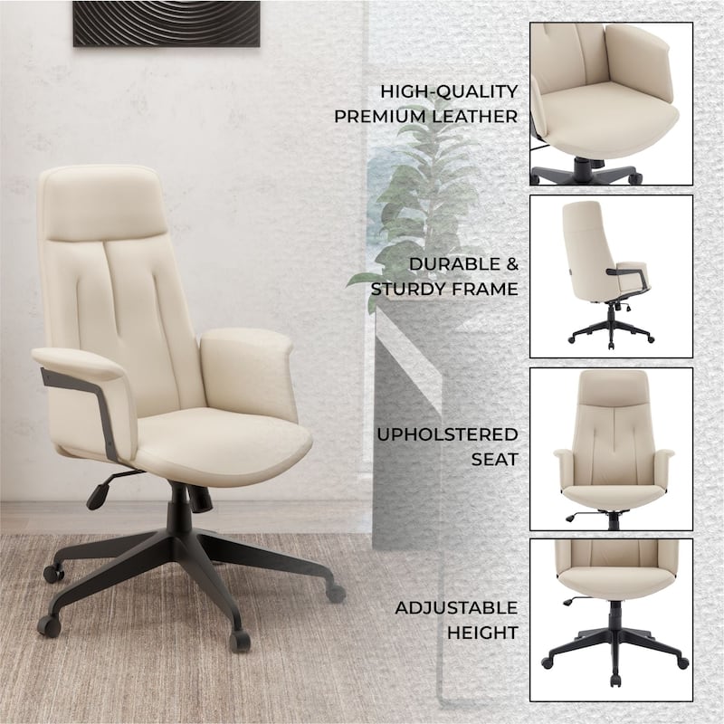 Infini Ergonomic Modern High Back Leather Executive Office Chair with Adjustable Height, Swivel, Padded Armrests & Iron Base