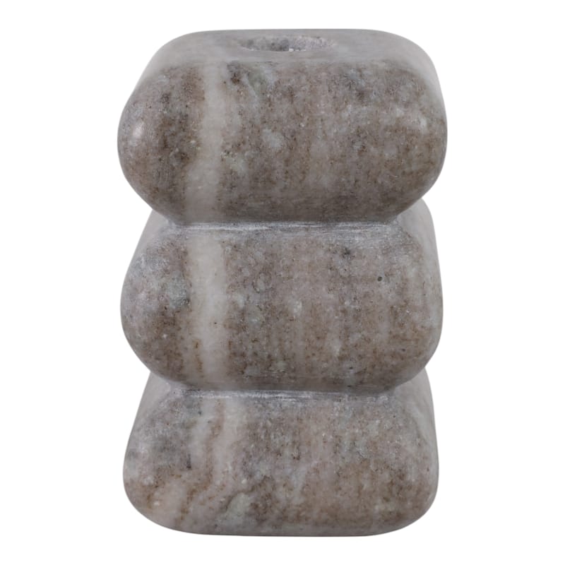Stone Marble Curvy Pillar and Taper Holder Modern Design - 5" Ivory - 3" x 3" x 4.75"