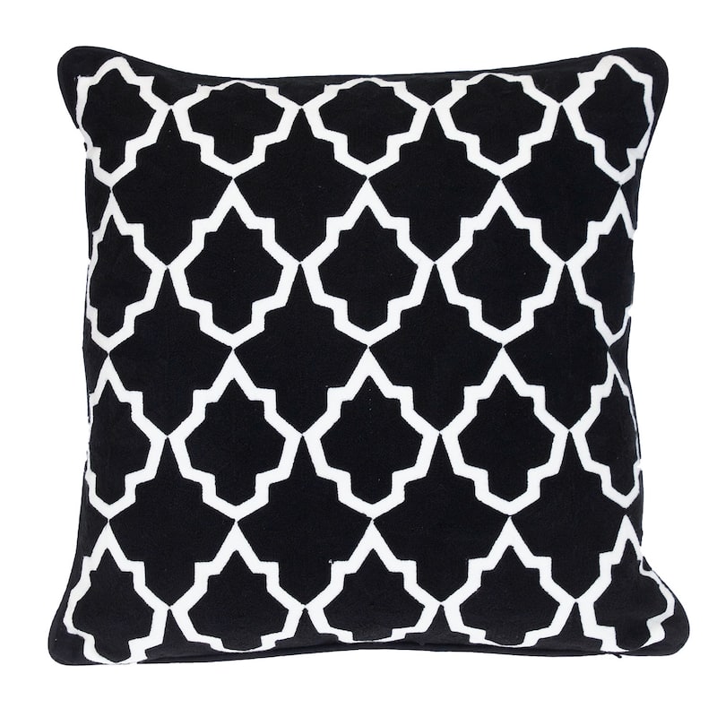 HomeRoots 18" X 18" Black 100% Cotton Geometric Zippered Pillow