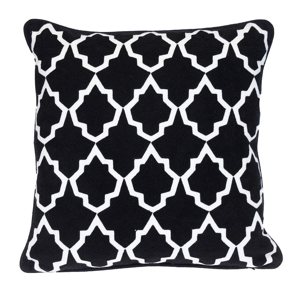 HomeRoots 18" X 18" Black 100% Cotton Geometric Zippered Pillow