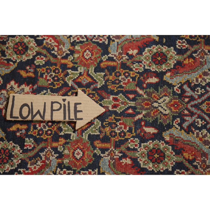 Hand Knotted Oriental 100% Wool Carpet Traditional Floral Navy Blue & Blues Malayer Runner Rug - 12' 8'' X 3' 3''
