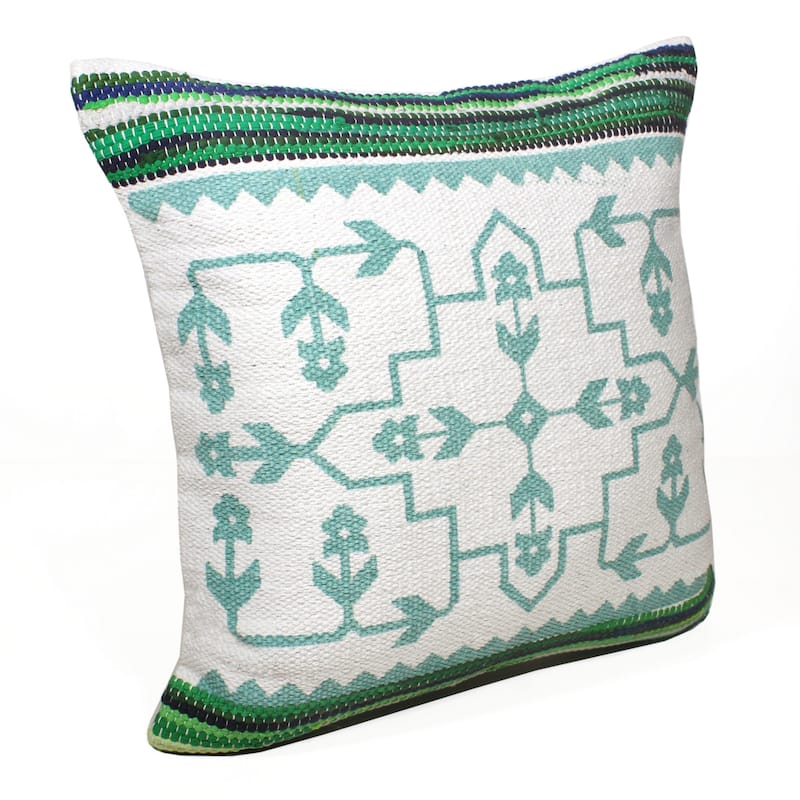 HomeRoots 20" X 20" Green White And Blue 100% Cotton Geometric Zippered Pillow