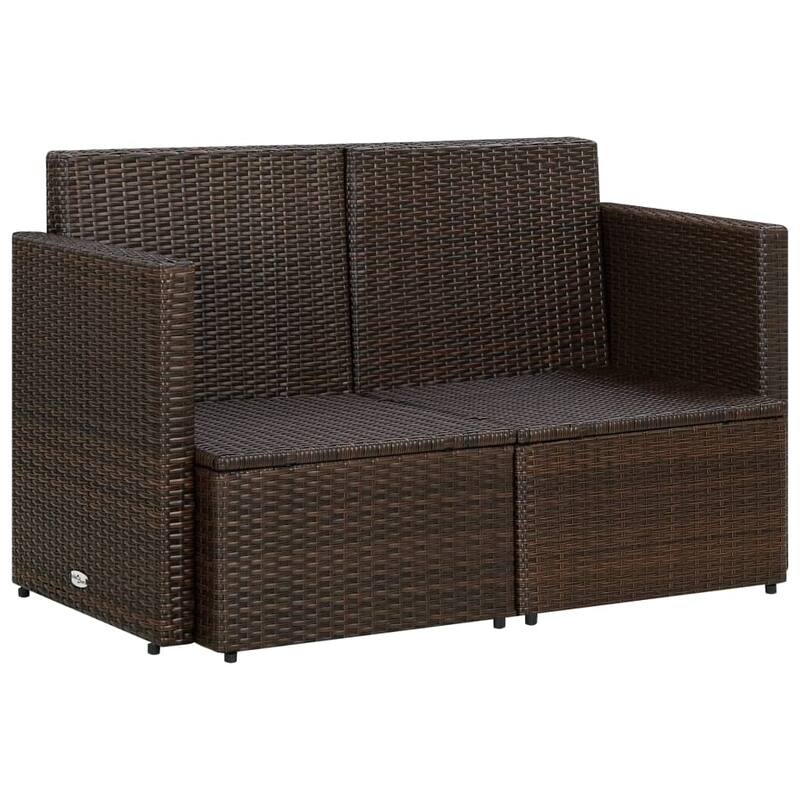 vidaXL 2 Seater Patio Sofa with Cushions Brown Poly Rattan - 20.9" x 23.2" x 1.97"