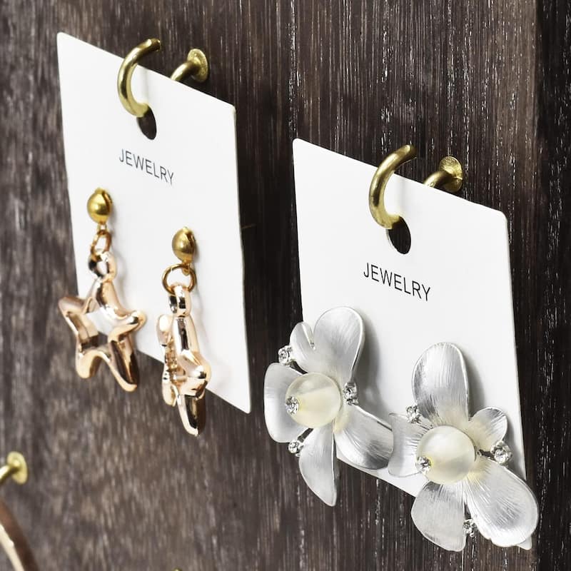 Wooden Foldable Panel Jewelry Display Stand with 32 Hooks - S