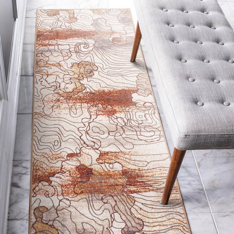 My Magic Carpet Machine Washable Rug Vienna Abstract Natural - 2.5' X 7'
