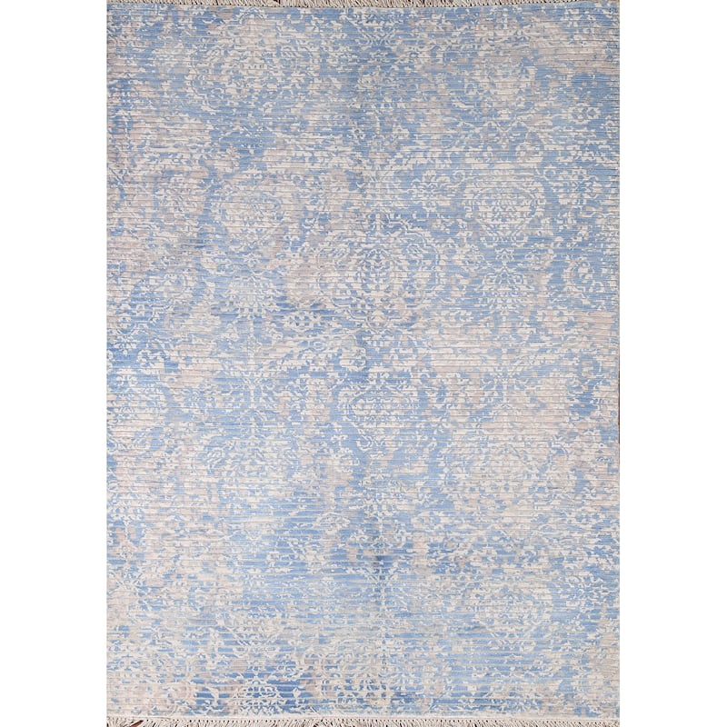 All-Over Striped Abstract Accent Rug Handmade Wool Carpet - 3'11"x 5'11"