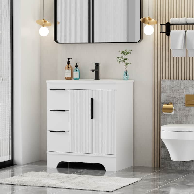 Vertical Stripes Bathroom Vanity Set with Sink Top & Faucet