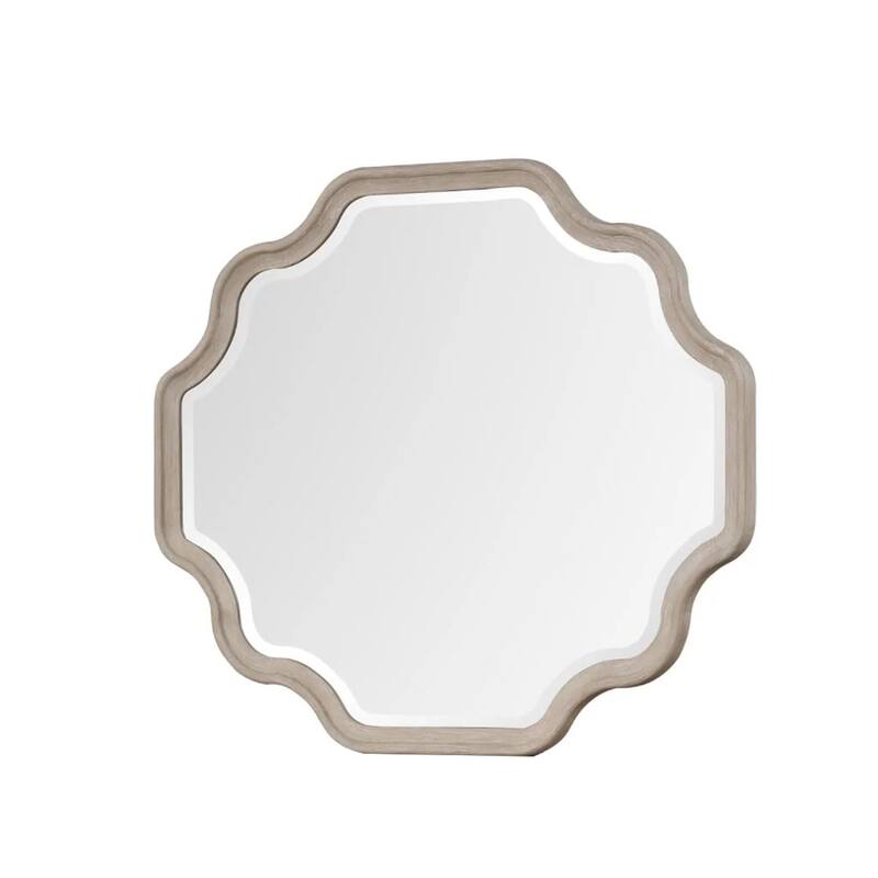 Fea Dresser Mirror, Natural Oak Brown Solid Wood, Scallop Edges, 40x47 - Natural Oak Brown