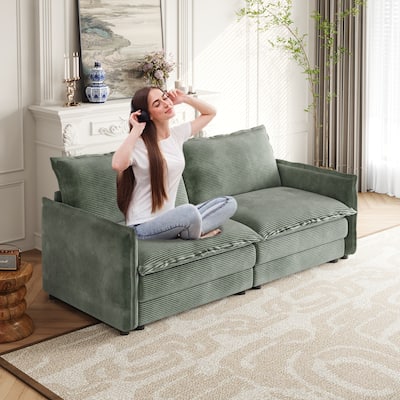 Corduroy Fabric Loveseat Sofa Couch for Living Room, Upholstered Large Size Deep Seat 2-Seat Sofa with 2 Pillow