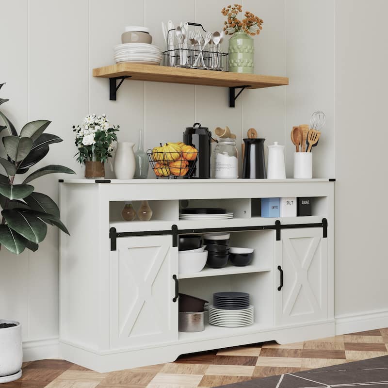 Farmhouse TV Stand for 65 inch TV with Sliding Barn Doors