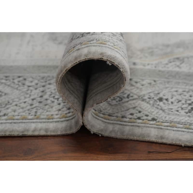 Machine Made Oriental Polyester Carpet Traditional Medallion Greys & Charcoal Tabriz Area Rug - 7' 5'' X 5' 2''